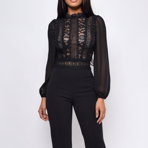 EMPRADA Black Lace Sheer Sleeve Jumpsuit – Size XL (New With Tags) - Picture 2 of 11